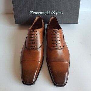 New Ermenegildo Zegna Brown Leather Oxford Dress Shoes Size 10